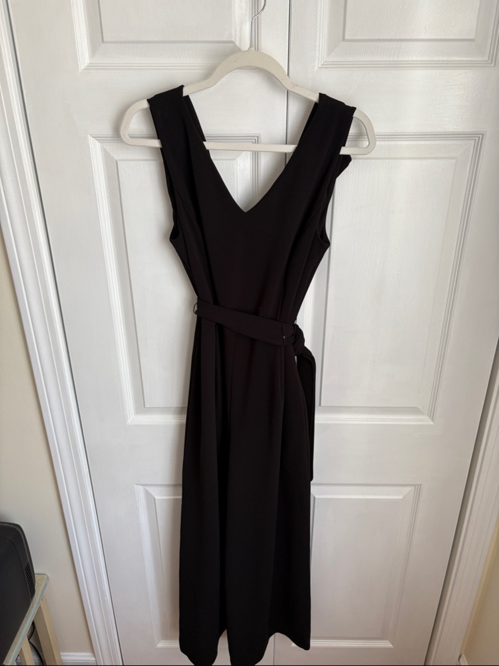 Calvin Klein Black Sleeveless V-Neck Jumpsuit with Belt